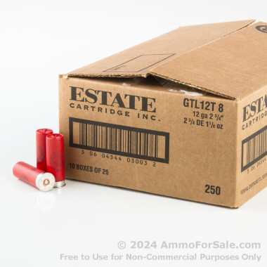 250 Rounds of 1 1/8 ounce #8 Shot 12ga Ammo by Estate Cartridge Target Load