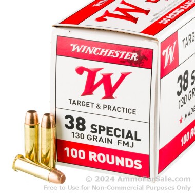 100 Rounds of 130gr FMJ .38 Spl Ammo by Winchester