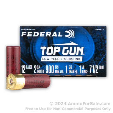250 Rounds of 1 1/8 ounce #7 1/2 shot 12ga Ammo by Federal Top Gun Subsonic