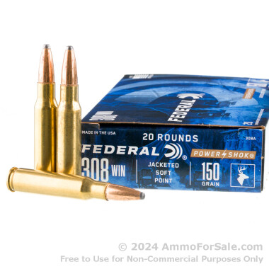 20 Rounds of 150gr SP .308 Win Ammo by Federal Power-Shok