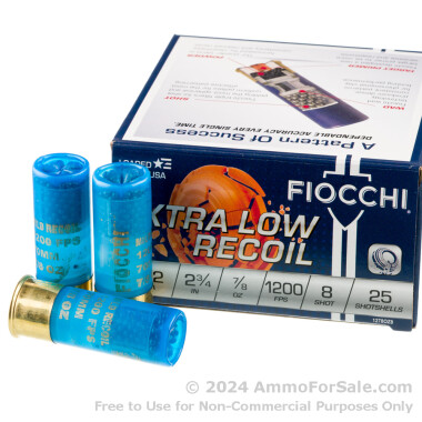 25 Rounds of 7/8 ounce #8 shot 12ga Ammo by Fiocchi Low Recoil