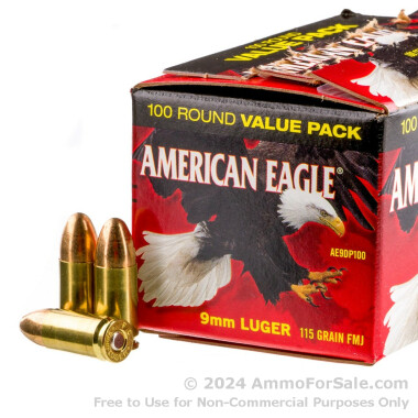 100 Rounds of 115gr FMJ 9mm Ammo by Federal American Eagle