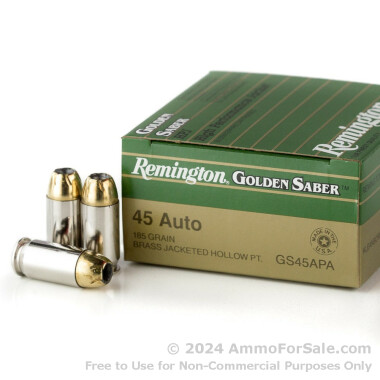 25 Rounds of 185gr BJHP .45 ACP Ammo by Remington Golden Saber