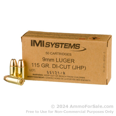 50 Rounds of 115gr Di-Cut JHP 9mm Ammo by IMI