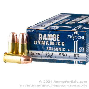 50 Rounds of 158gr FMJ 9mm Ammo by Fiocchi