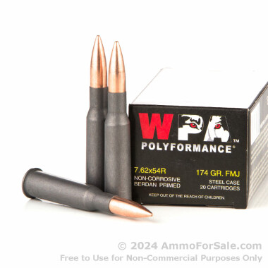 20 Rounds of 174gr FMJ 7.62x54r Ammo by Wolf