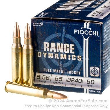50 Rounds of 55gr FMJBT M193 5.56x45 Ammo by Fiocchi