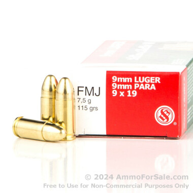50 Rounds of 115gr FMJ 9mm Ammo by Sellier & Bellot Police