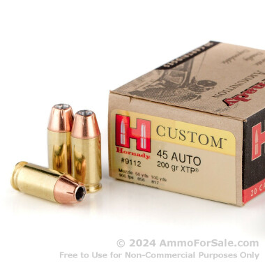 200 Rounds of 200gr JHP .45 ACP Ammo by Hornady
