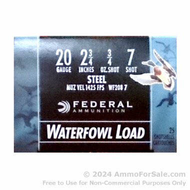25 Rounds of 3/4 ounce #7 Shot (Steel) 20ga Ammo by Federal