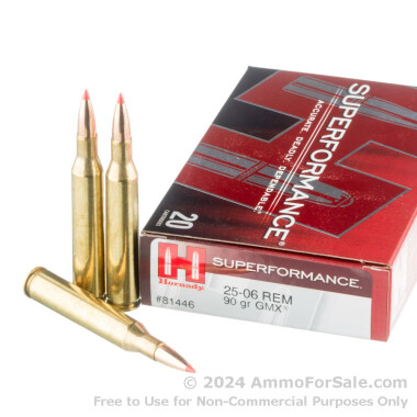 20 Rounds of 90gr GMX 25-06 Remington Ammo by Hornady