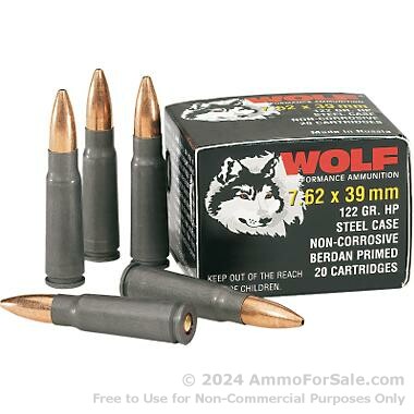 500  Rounds of 122gr HP 7.62x39mm Ammo by Wolf