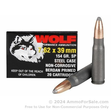 1000 Rounds of 154gr SP 7.62x39mm Ammo by Wolf