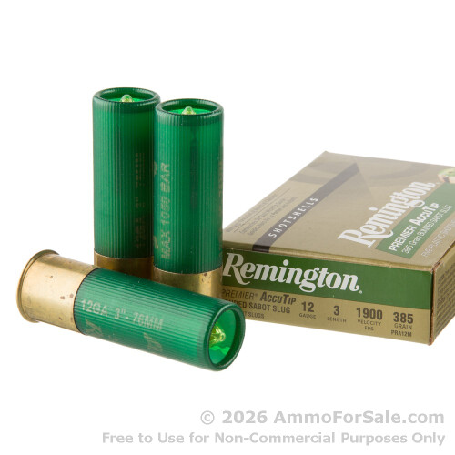 5 Rds 385gr Sabot Slug 12ga Ammo Remington AccuTip 1900fps