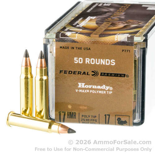50 Rounds of Discount 17gr Polymer Tipped .17HMR Ammo For Sale by Federal