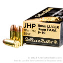 1000 Rounds of 115gr JHP 9mm Ammo by Sellier & Bellot