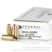 1000 Rounds of 147gr JHP 9mm Ammo by Federal Hi-Shok