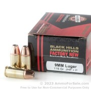 20 Rounds of 115gr +P JHP 9mm Luger Ammo by Black Hills Ammunition