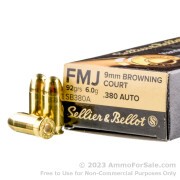 1000 Rounds of 92gr FMJ .380 ACP Ammo by Sellier & Bellot