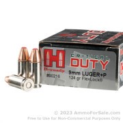 250 Rounds of 124gr JHP 9mm +P Ammo by Hornady Critical Duty