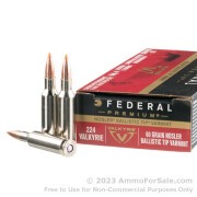 20 Rounds of 60gr Nosler Ballistic Tip .224 Valk Ammo by Federal