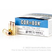 20 Rounds of 90gr JHP .380 ACP Ammo by Corbon