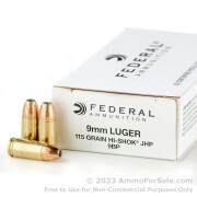 1000 Rounds of 115gr JHP 9mm Ammo by Federal