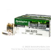 20 Rounds of 102gr BJHP .380 ACP Ammo by Remington