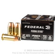 20 Rounds of 230gr JHP .45 ACP Ammo by Federal Punch