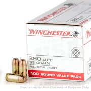 100 Rounds of 95gr FMJ .380 ACP Ammo by Winchester