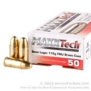 50 Rounds of 115gr FMJ 9mm Ammo by MAXXTech