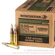 150 Rounds of 62gr FMJ M855 5.56x45 Ammo by Winchester