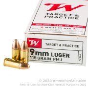 50 Rounds of 115gr FMJ 9mm Ammo by Winchester