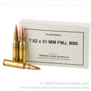 200 Rounds of 147gr FMJ M80 7.62x51 Ammo by Armscor