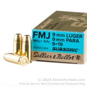 50 Rounds of 140gr FMJ 9mm Subsonic Ammo by Sellier & Bellot