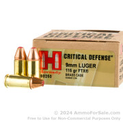250 Rounds of 115gr JHP 9mm Ammo by Hornady Critical Defense