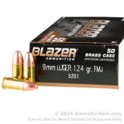 1000 Rounds of 124gr FMJ 9mm Ammo by Blazer Brass
