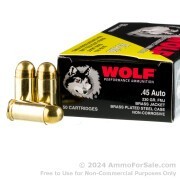 50 Rounds of 230gr FMJ .45 ACP Ammo by Wolf (STEEL CASES)
