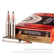 20 Rounds of 150gr Trophy Copper Polymer Tipped .308 Win Ammo by Federal Premium Vital-Shok