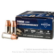 25 Rounds of 147gr JHP 9mm Ammo by Fiocchi