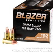 100 Rounds of 115gr FMJ 9mm Ammo by Blazer Brass