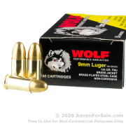 1000 Rounds of 124gr FMJ 9mm Ammo by Wolf (STEEL CASES)