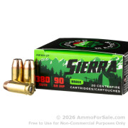 20 Rounds of 90gr JHP .380 ACP Ammo by Sierra