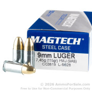 50 Rounds of 115gr FMJ 9mm Ammo by Magtech **STEEL CASES**