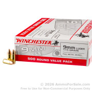 500 Rounds of 115gr FMJ 9mm Ammo by Winchester