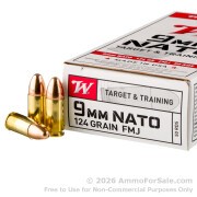 50 Rounds of 124gr FMJ 9mm NATO Ammo by Winchester White Box