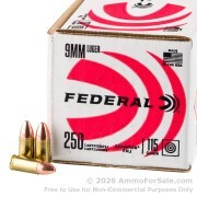 250 Rounds of 115gr FMJ 9mm Ammo by Federal