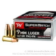 50 Rounds of 147gr FMJ FN 9mm Ammo by Winchester Super Match Minor Power Factor