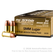 500 Rounds of 115gr JHP 9mm Ammo by Blazer