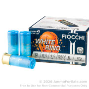 25 Rounds of 1 1/8 ounce #8 shot 12ga Ammo by Fiocchi White Rino